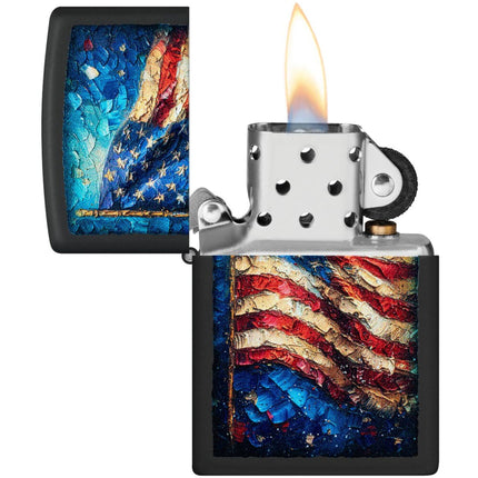 Zippo Windproof Lighter - American Flag Design Classic Black Matte Finish | 46718