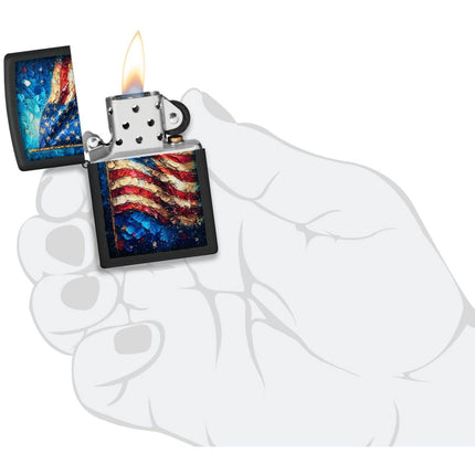 Zippo Windproof Lighter - American Flag Design Classic Black Matte Finish | 46718