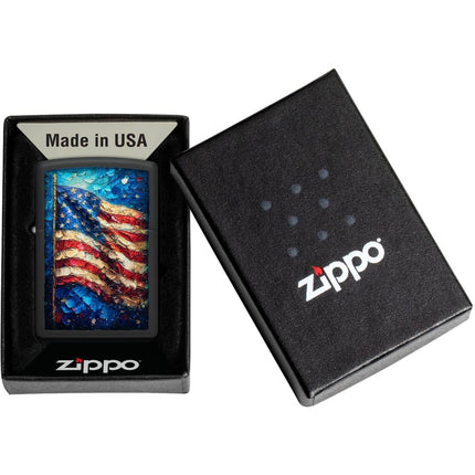 Zippo Windproof Lighter - American Flag Design Classic Black Matte Finish | 46718