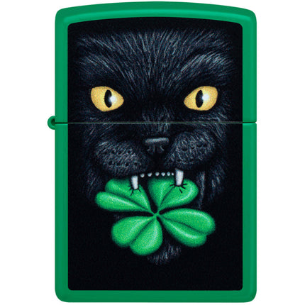 Zippo Windproof Lighter - Feline Lucky Design Classic Grass Green Matte Finish | 46721