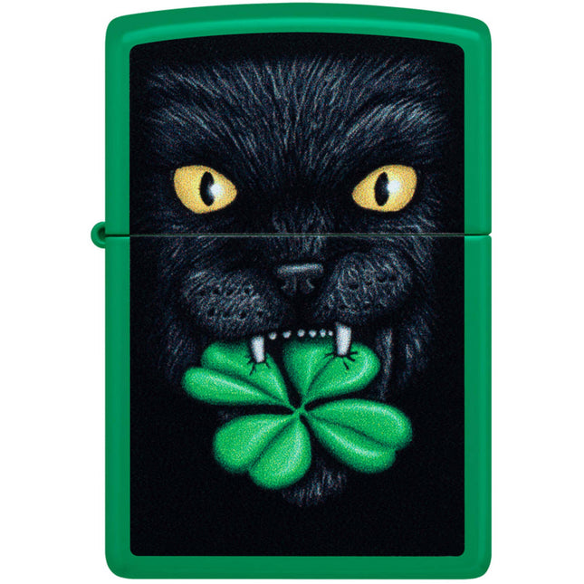 Zippo Windproof Lighter - Feline Lucky Design Classic Grass Green Matte Finish | 46721
