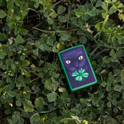 Zippo Windproof Lighter - Feline Lucky Design Classic Grass Green Matte Finish | 46721