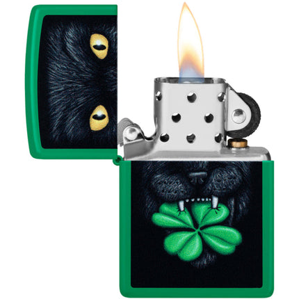 Zippo Windproof Lighter - Feline Lucky Design Classic Grass Green Matte Finish | 46721