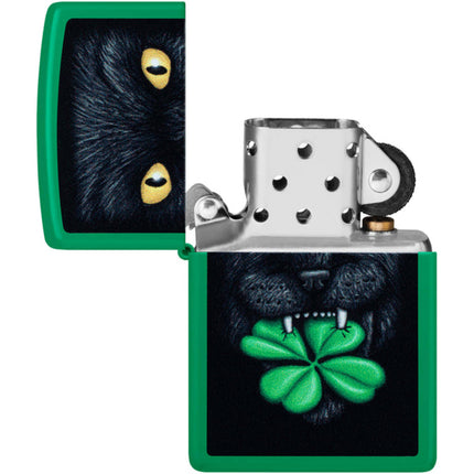 Zippo Windproof Lighter - Feline Lucky Design Classic Grass Green Matte Finish | 46721