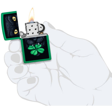 Zippo Windproof Lighter - Feline Lucky Design Classic Grass Green Matte Finish | 46721