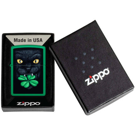 Zippo Windproof Lighter - Feline Lucky Design Classic Grass Green Matte Finish | 46721