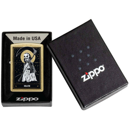 Zippo Windproof Pocket Lighter - Death Card Design Classic Street Brass Finish | 46722