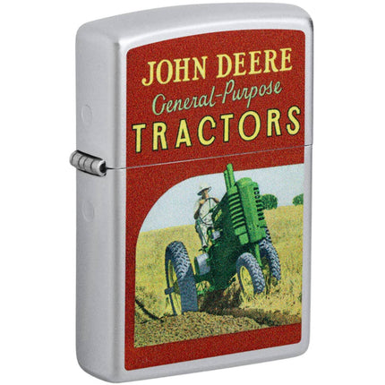Zippo Windproof Pocket Lighter - John Deere Vintage Ad Design Satin Chrome | 46757