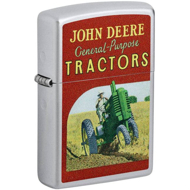 Zippo Windproof Pocket Lighter - John Deere Vintage Ad Design Satin Chrome | 46757