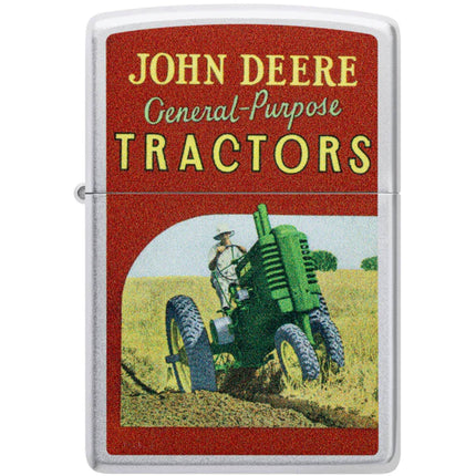 Zippo Windproof Pocket Lighter - John Deere Vintage Ad Design Satin Chrome | 46757