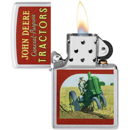 Zippo Windproof Pocket Lighter - John Deere Vintage Ad Design Satin Chrome | 46757