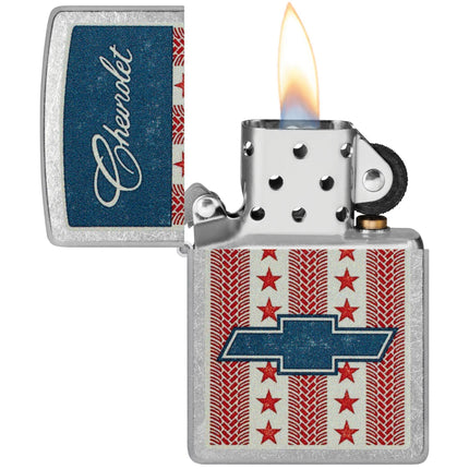 Zippo Windproof Lighter - Chevrolet Stars and Stripes Design Silver Finish | 46783