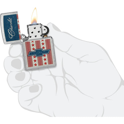 Zippo Windproof Lighter - Chevrolet Stars and Stripes Design Silver Finish | 46783