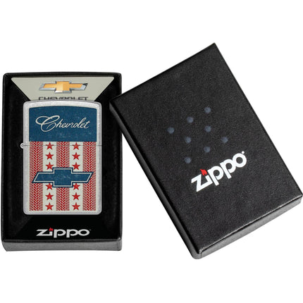 Zippo Windproof Lighter - Chevrolet Stars and Stripes Design Silver Finish | 46783