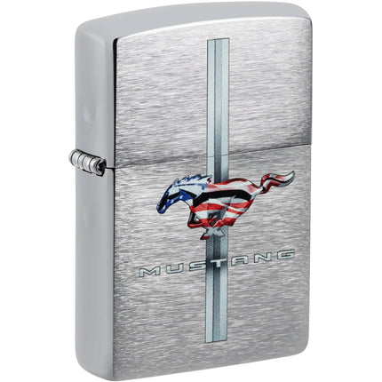 Zippo Windproof Pocket Lighter - Ford Mustang Design Brushed Chrome Finish | 46791