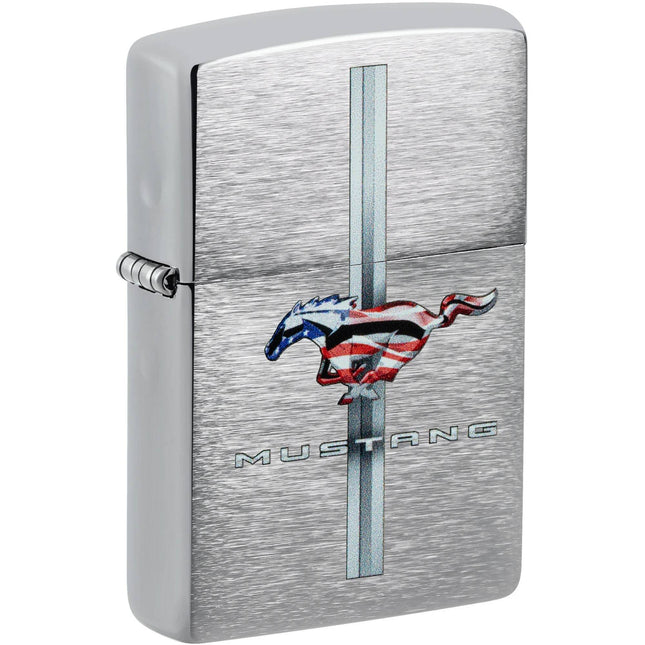 Zippo Windproof Pocket Lighter - Ford Mustang Design Brushed Chrome Finish | 46791