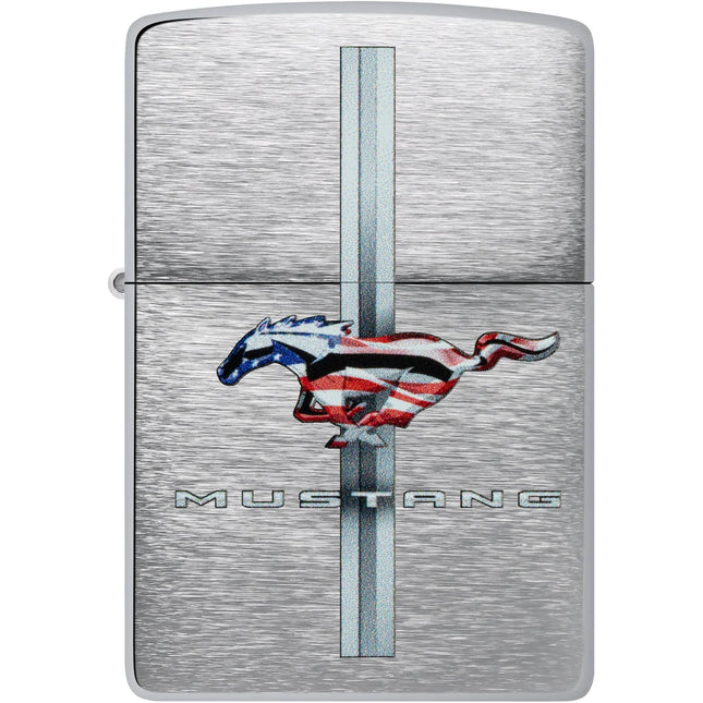 Zippo Windproof Pocket Lighter - Ford Mustang Design Brushed Chrome Finish | 46791