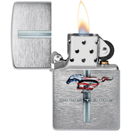 Zippo Windproof Pocket Lighter - Ford Mustang Design Brushed Chrome Finish | 46791