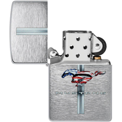Zippo Windproof Pocket Lighter - Ford Mustang Design Brushed Chrome Finish | 46791