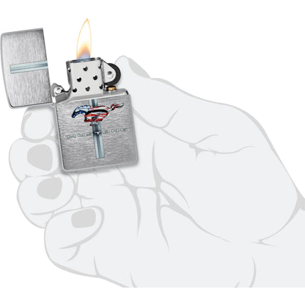 Zippo Windproof Pocket Lighter - Ford Mustang Design Brushed Chrome Finish | 46791