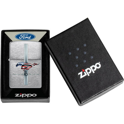 Zippo Windproof Pocket Lighter - Ford Mustang Design Brushed Chrome Finish | 46791
