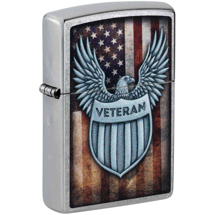 Zippo Pocket Lighter - Veteran Crest Design Street Chrome Metal Windproof | 46824