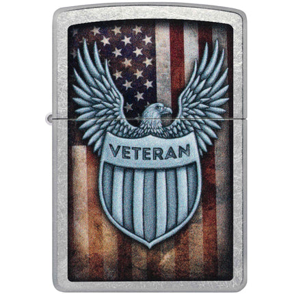 Zippo Pocket Lighter - Veteran Crest Design Street Chrome Metal Windproof | 46824
