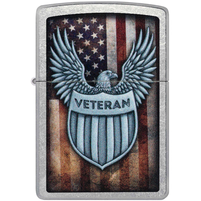Zippo Pocket Lighter - Veteran Crest Design Street Chrome Metal Windproof | 46824