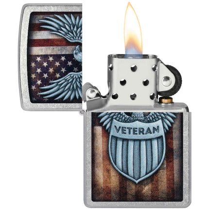 Zippo Pocket Lighter - Veteran Crest Design Street Chrome Metal Windproof | 46824