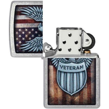 Zippo Pocket Lighter - Veteran Crest Design Street Chrome Metal Windproof | 46824