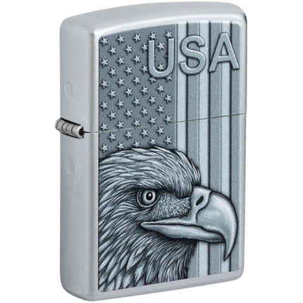 Zippo Pocket Lighter - USA Pride Design Satin Chrome Metal Windproof | 46825