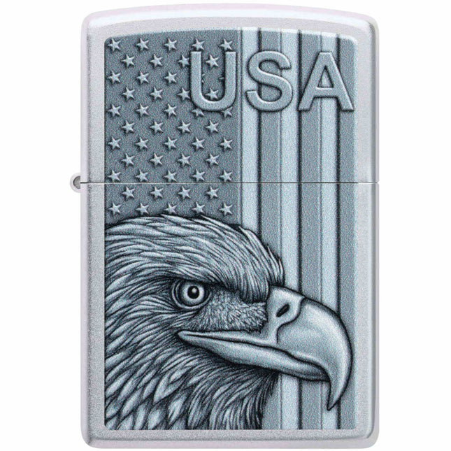 Zippo Pocket Lighter - USA Pride Design Satin Chrome Metal Windproof | 46825
