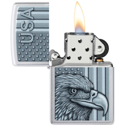 Zippo Pocket Lighter - USA Pride Design Satin Chrome Metal Windproof | 46825