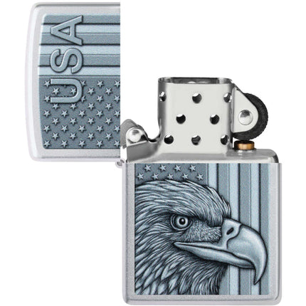 Zippo Pocket Lighter - USA Pride Design Satin Chrome Metal Windproof | 46825