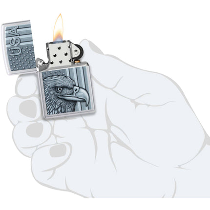 Zippo Pocket Lighter - USA Pride Design Satin Chrome Metal Windproof | 46825