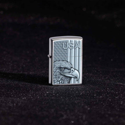 Zippo Pocket Lighter - USA Pride Design Satin Chrome Metal Windproof | 46825