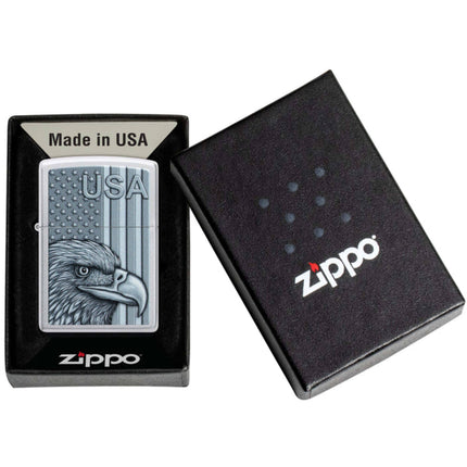 Zippo Pocket Lighter - USA Pride Design Satin Chrome Metal Windproof | 46825