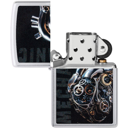 Zippo Pocket Lighter - Mechanical Heart Design Satin Chrome Metal Windproof | 46829