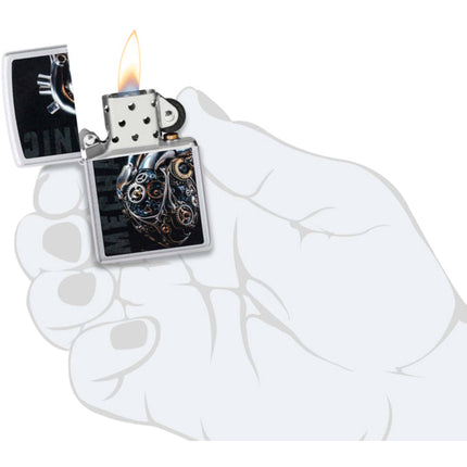Zippo Pocket Lighter - Mechanical Heart Design Satin Chrome Metal Windproof | 46829