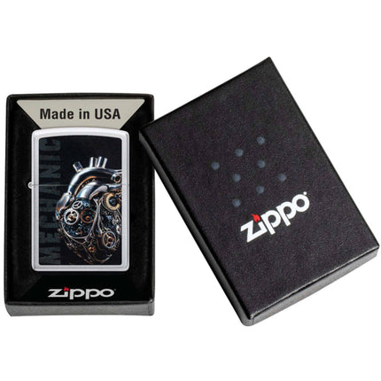 Zippo Pocket Lighter - Mechanical Heart Design Satin Chrome Metal Windproof | 46829