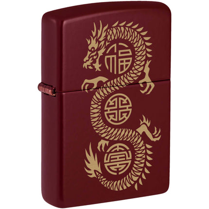 Zippo Pocket Lighter - Lucky Dragon Design Classic Merlot Metal Windproof | 46834