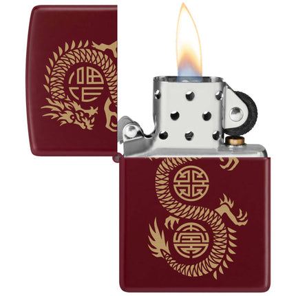 Zippo Pocket Lighter - Lucky Dragon Design Classic Merlot Metal Windproof | 46834