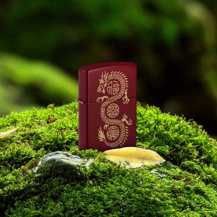 Zippo Pocket Lighter - Lucky Dragon Design Classic Merlot Metal Windproof | 46834