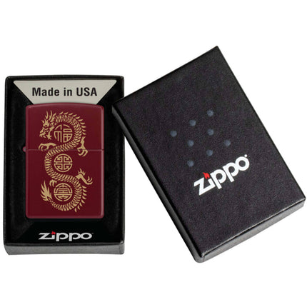 Zippo Pocket Lighter - Lucky Dragon Design Classic Merlot Metal Windproof | 46834