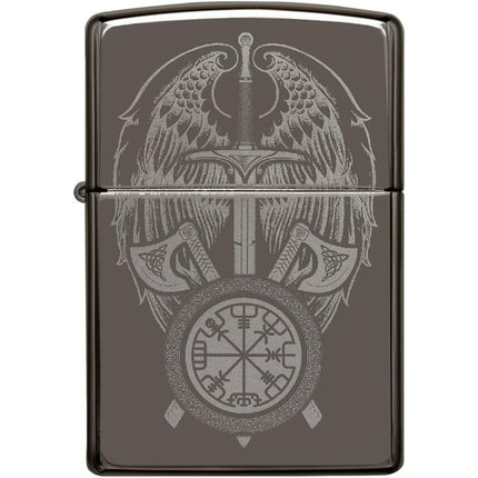 Zippo Windproof Pocket Light - Wings and Sword Design Black Ice Metal | 48069