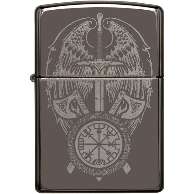 Zippo Windproof Pocket Light - Wings and Sword Design Black Ice Metal | 48069