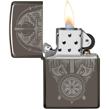 Zippo Windproof Pocket Light - Wings and Sword Design Black Ice Metal | 48069