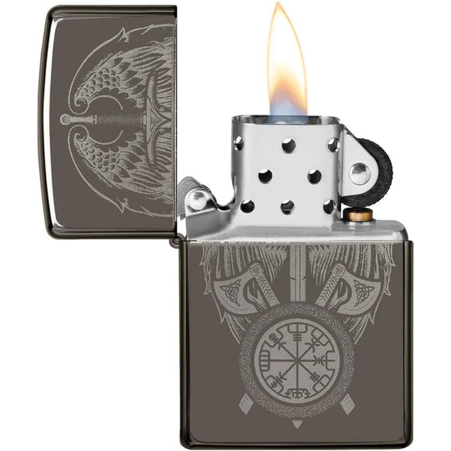 Zippo Windproof Pocket Light - Wings and Sword Design Black Ice Metal | 48069