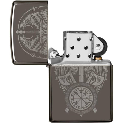 Zippo Windproof Pocket Light - Wings and Sword Design Black Ice Metal | 48069