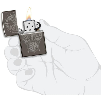 Zippo Windproof Pocket Light - Wings and Sword Design Black Ice Metal | 48069